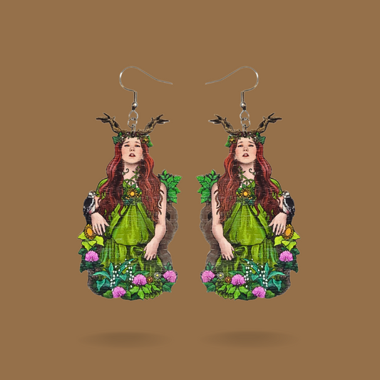 "Mielikki" The Forest Goddess – Wooden Earrings